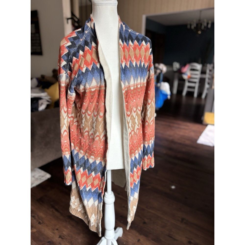 Chicos Size 2 Large Southwestern Cardigan Duster Patterned Open Sweater